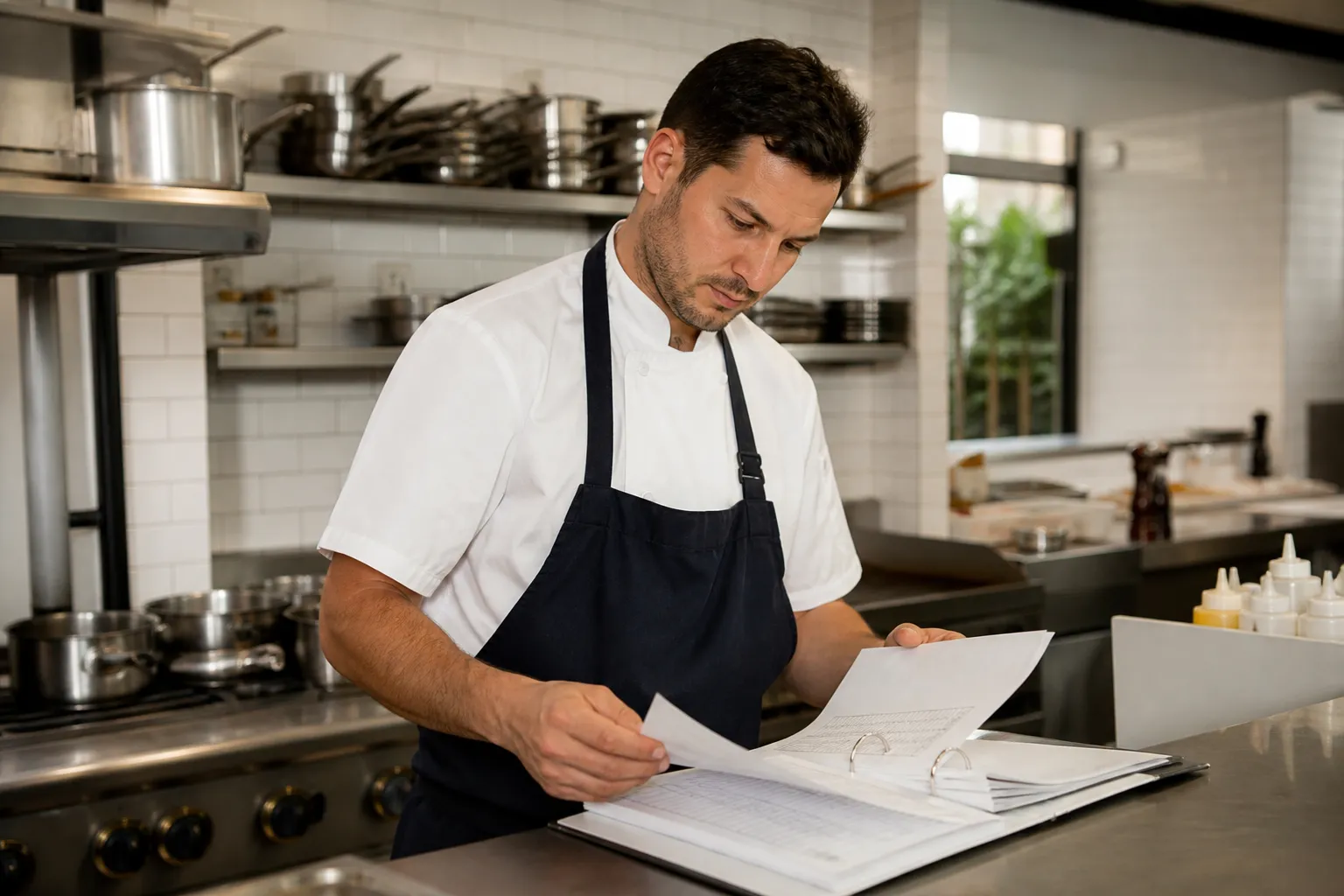 HACCP documentation being reviewed in a hospitality business kitchen