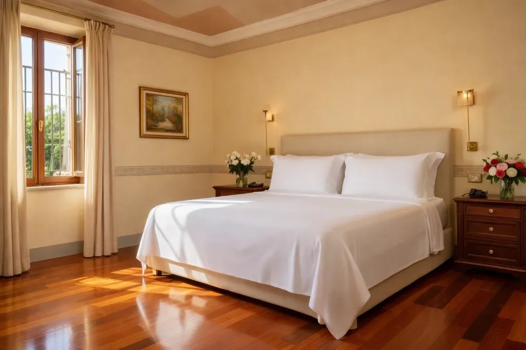 Bright, tidy hotel room ready to welcome guests