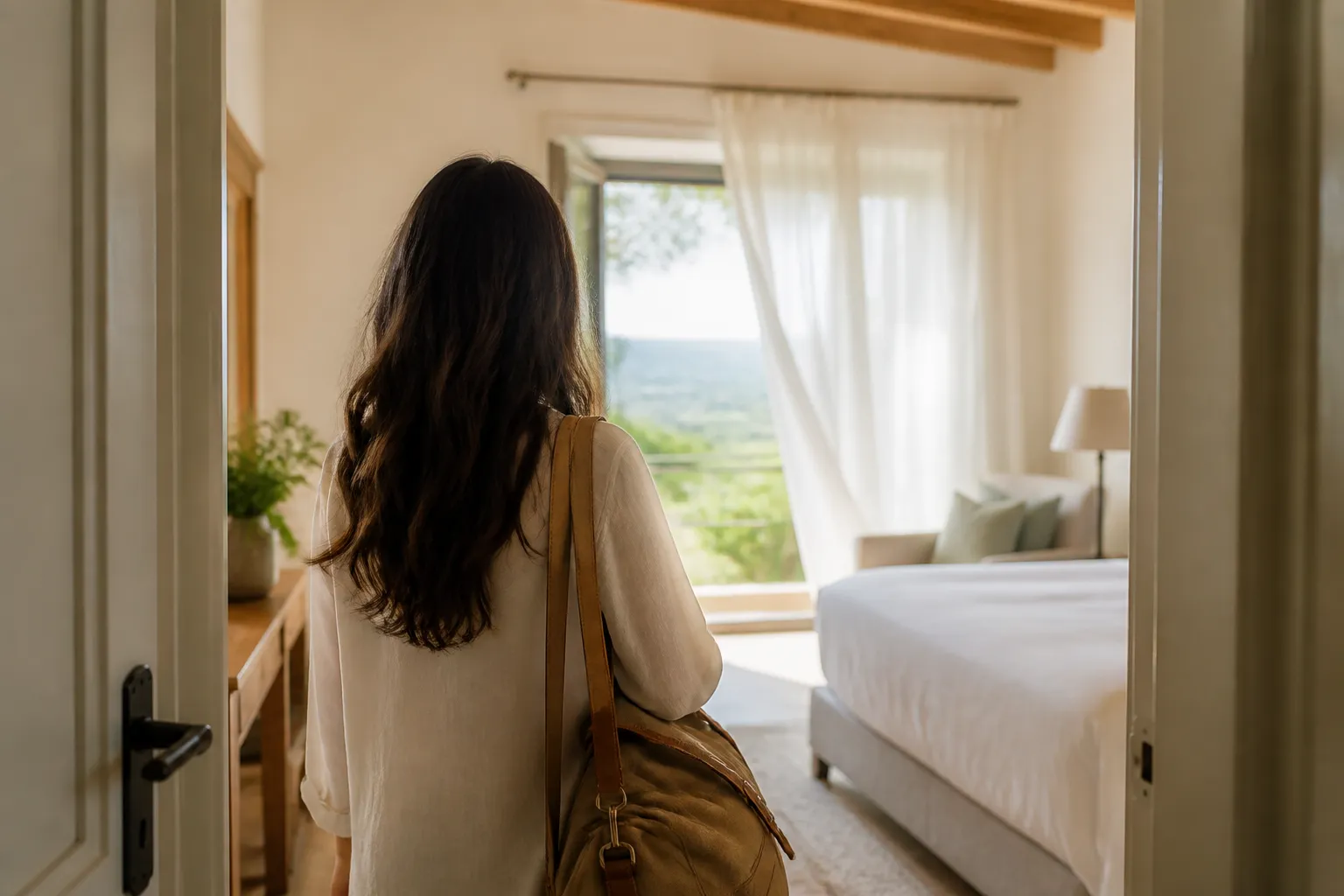 Guest walking into a fresh, clean-smelling hotel room