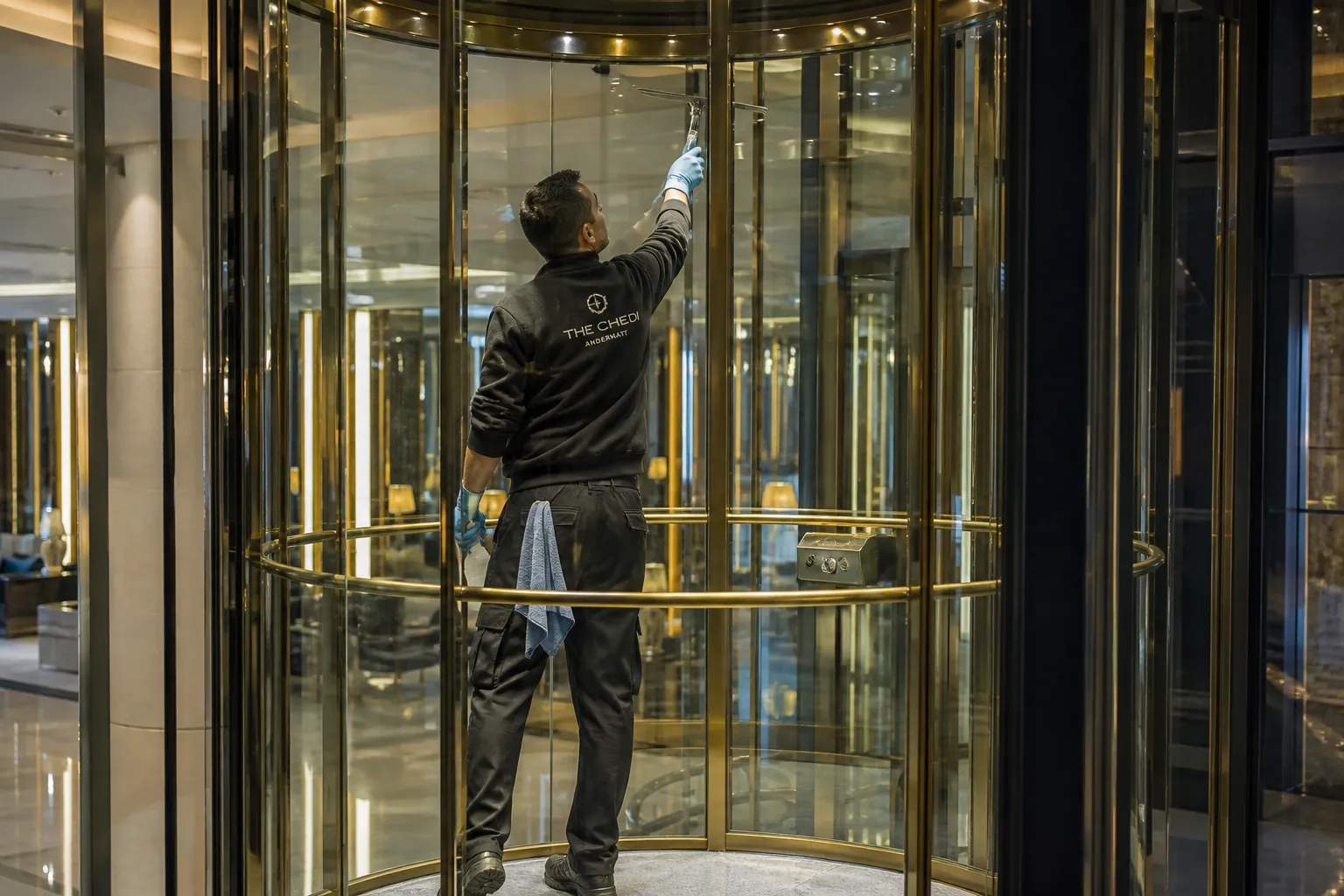 Cleaning panoramic lifts in hotels